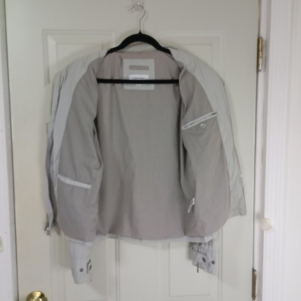 Calvin Klein Mens Light Gray Utility Jacket Multiple Pockets & Zipper Front Size - Picture 9 of 14
